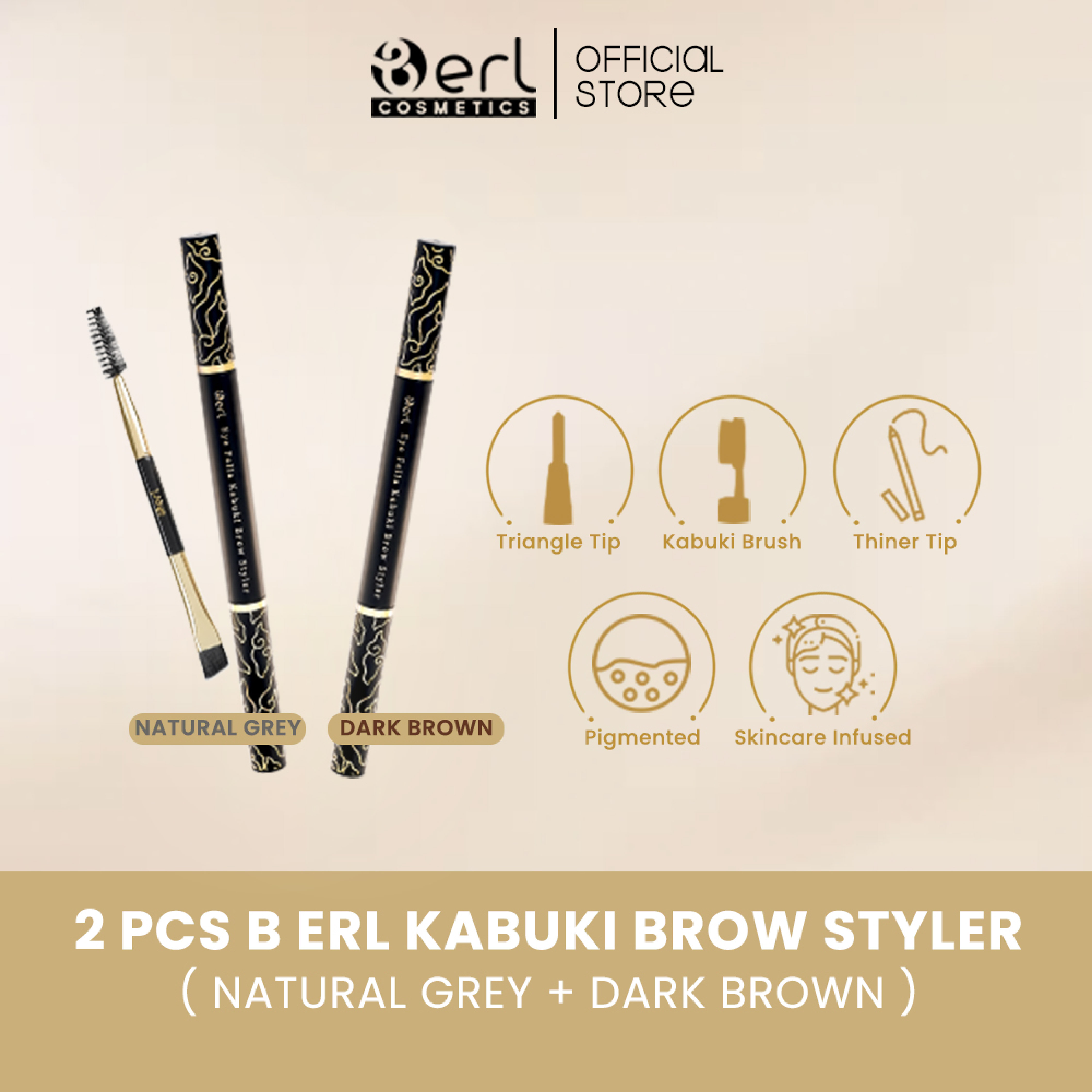 BUNDLING 1 PC B ERL EYE FELLA KABUKI BROW STYLER (NATURAL GREY) + 1 PC B ERL EYE FELLA KABUKI BROW STYLER (DARKBROWN)